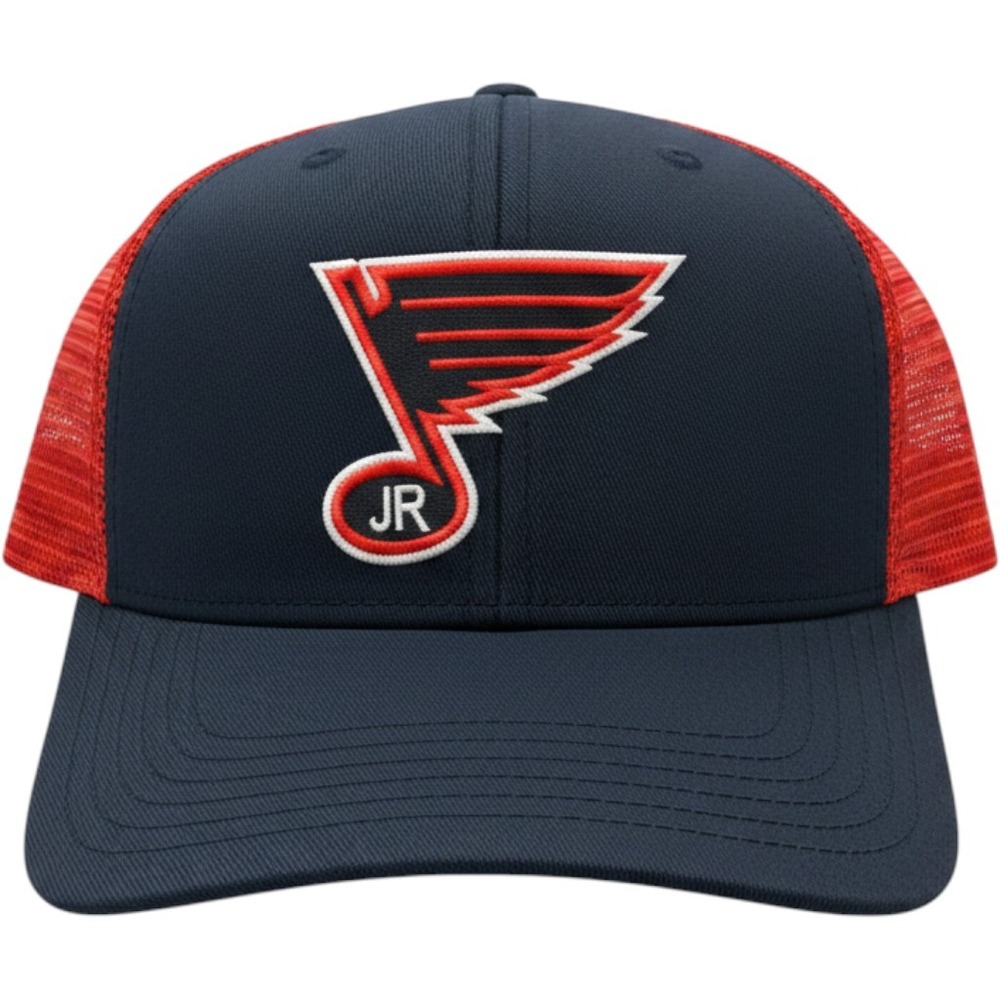 BK Caps St Louis Blues JR Trucker Hat Snapback Navy Red One Size Mesh Cap